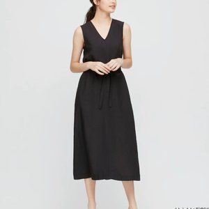 Uniqlo Black Midi Dress Linen Blended Size XXS